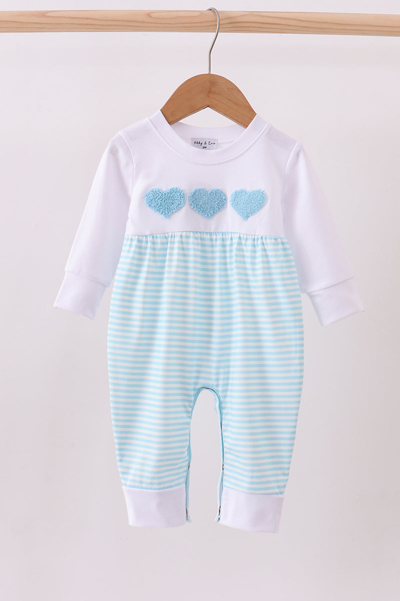 Blue heart french knot romper