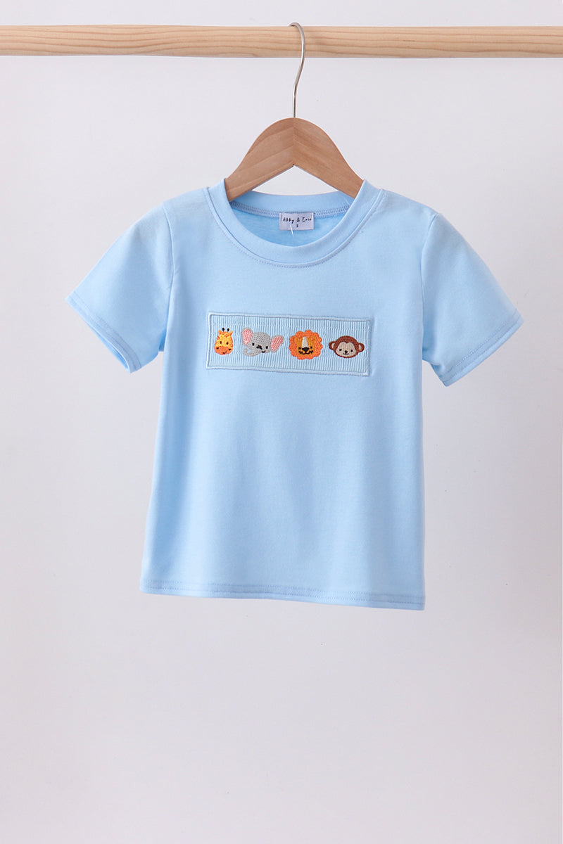 Blue animal smocked top