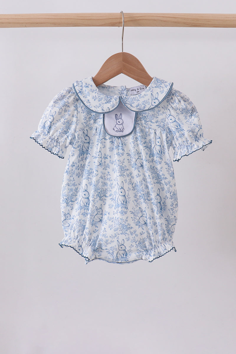 Navy bunny embroidery floral peter pan collar bubble