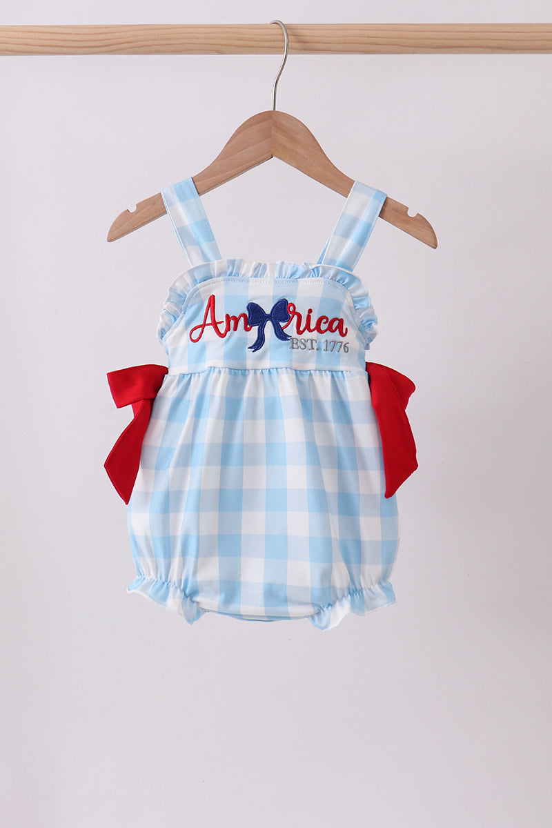 Blue America embroidery gingham bubble