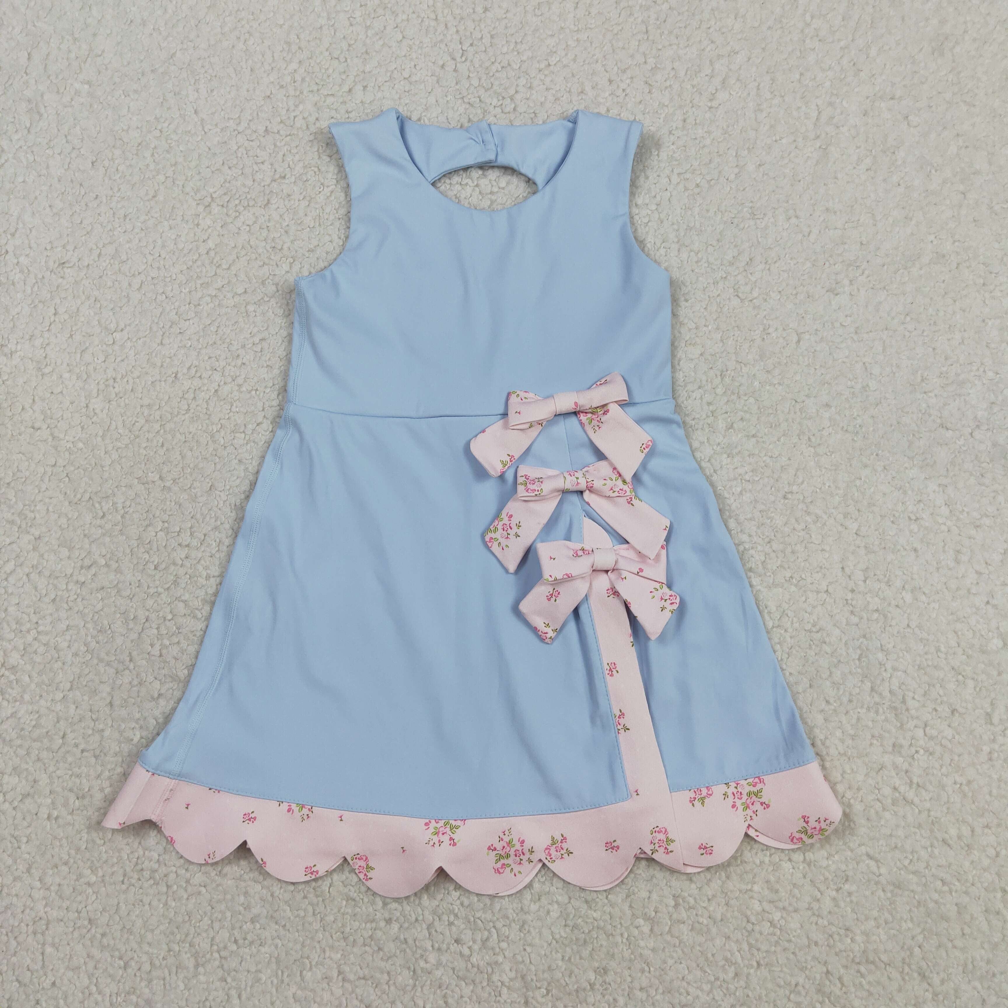 Blue Performance Bow Sash Scalloped Dress