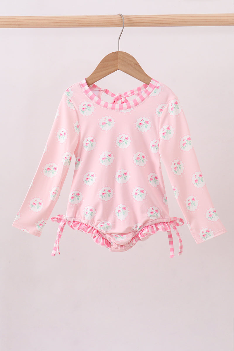 Pink rose ruffle rashguard