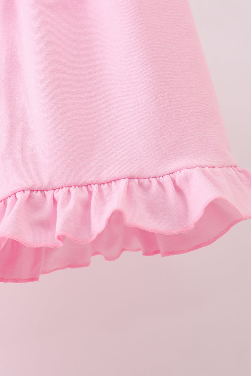 Pink character embroidery ruffle shorts set