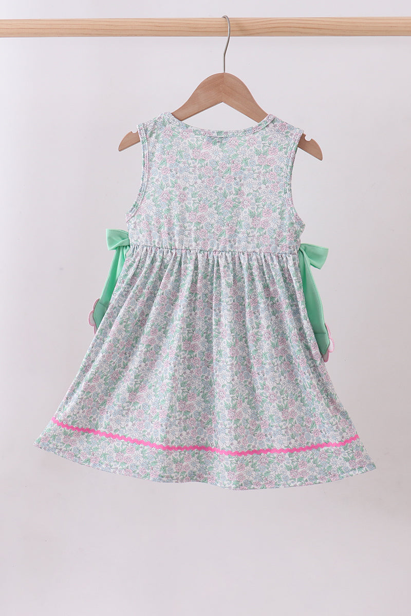Green floral print bow dress