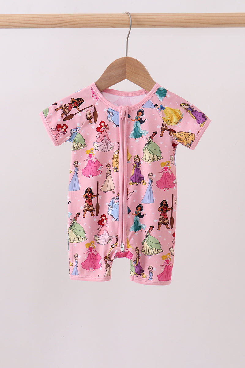 Pink character bamboo romper