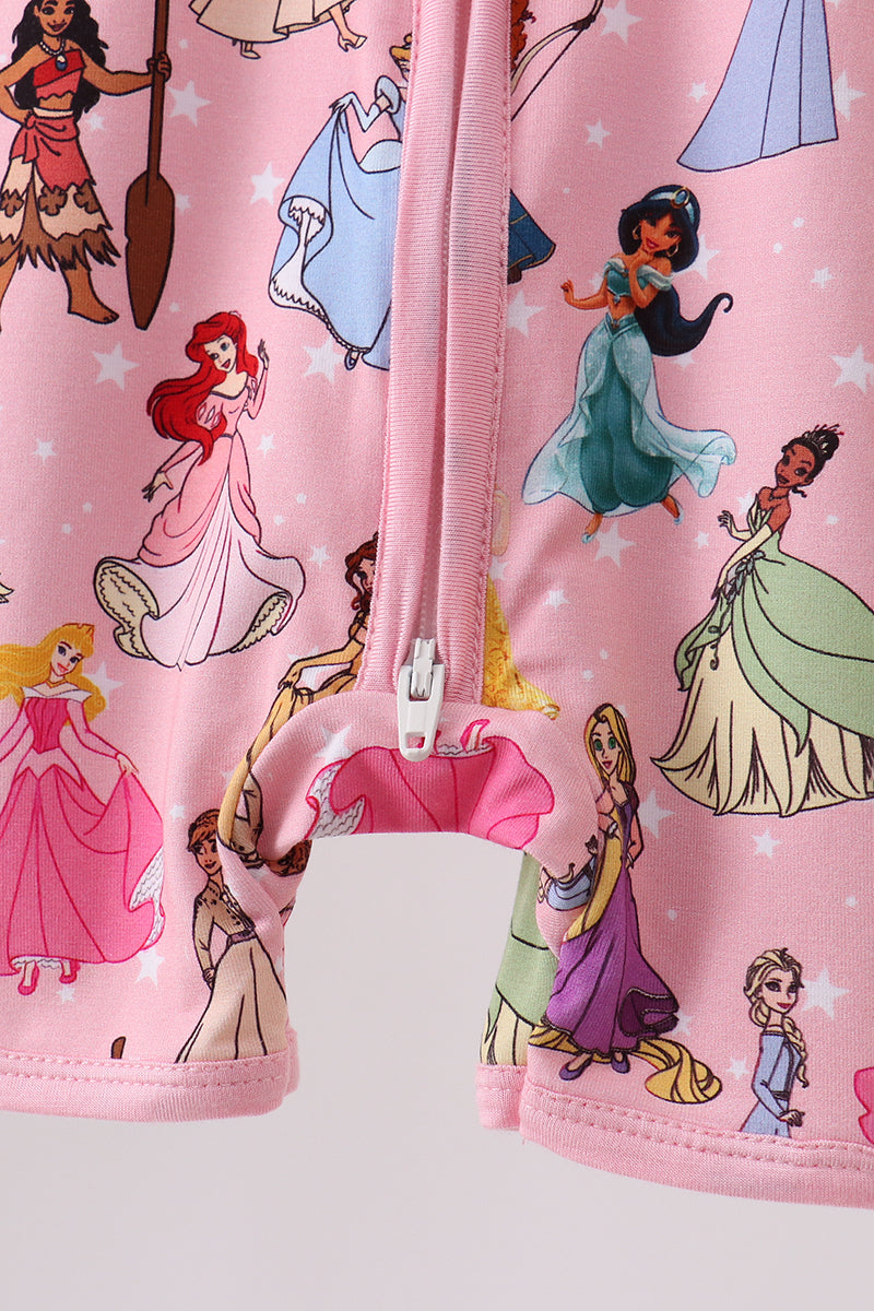Pink character bamboo romper