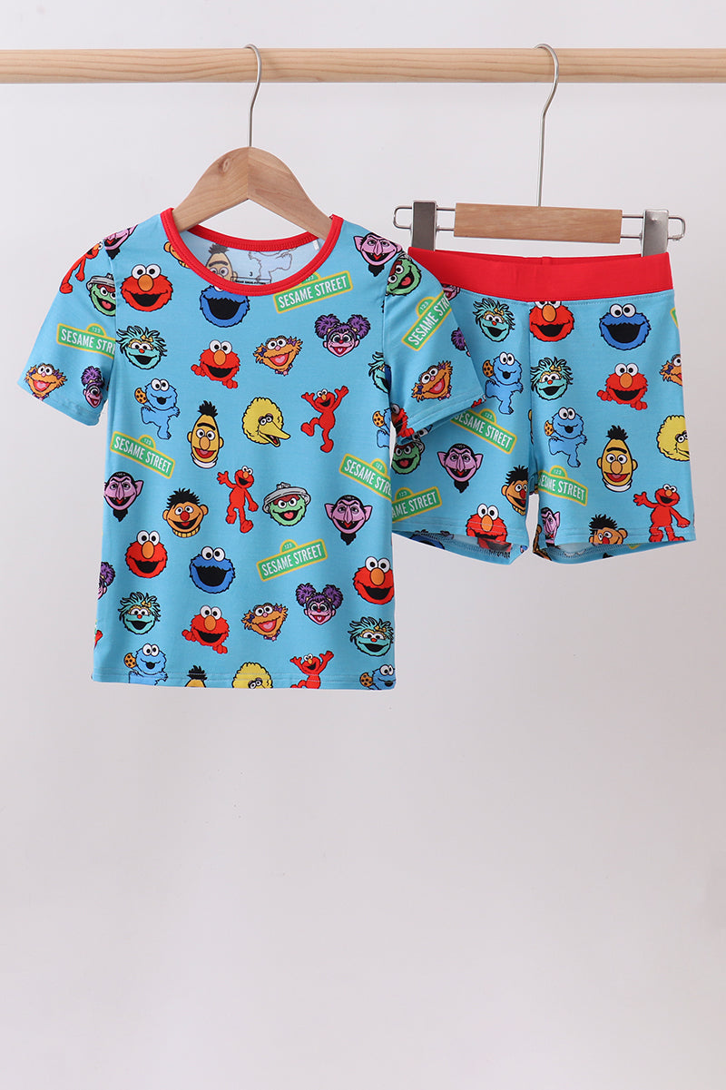 Blue character bamboo pajama set