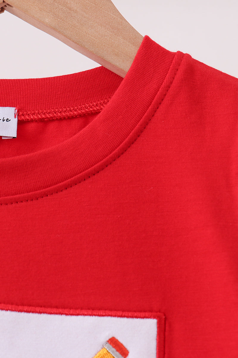 Red ABC Embroidered Top