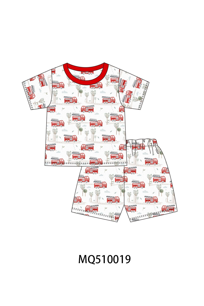 Red fire truck print bamboo pajama set
