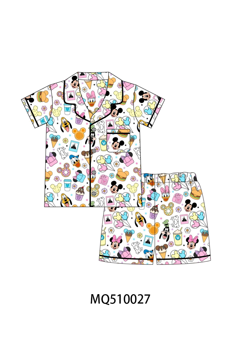 Purple character print bamboo pajama set