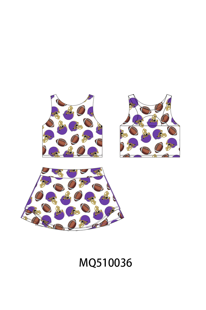 Purple active football print skort set