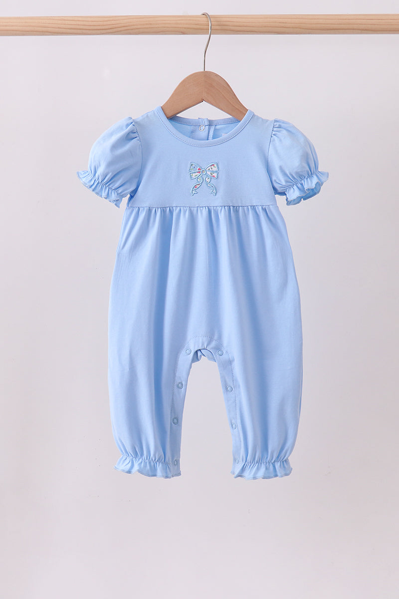 Blue bow applique romper