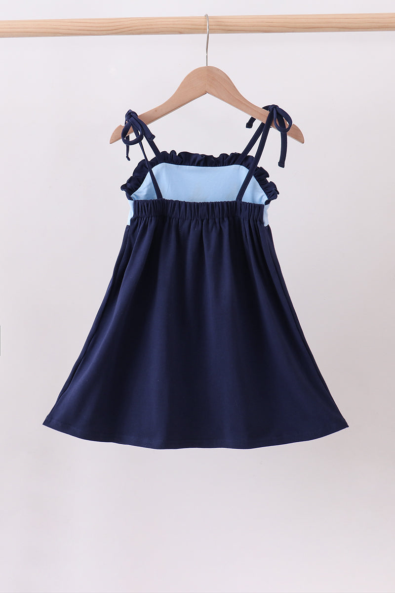 Navy sailboat embroidery ruffle dress