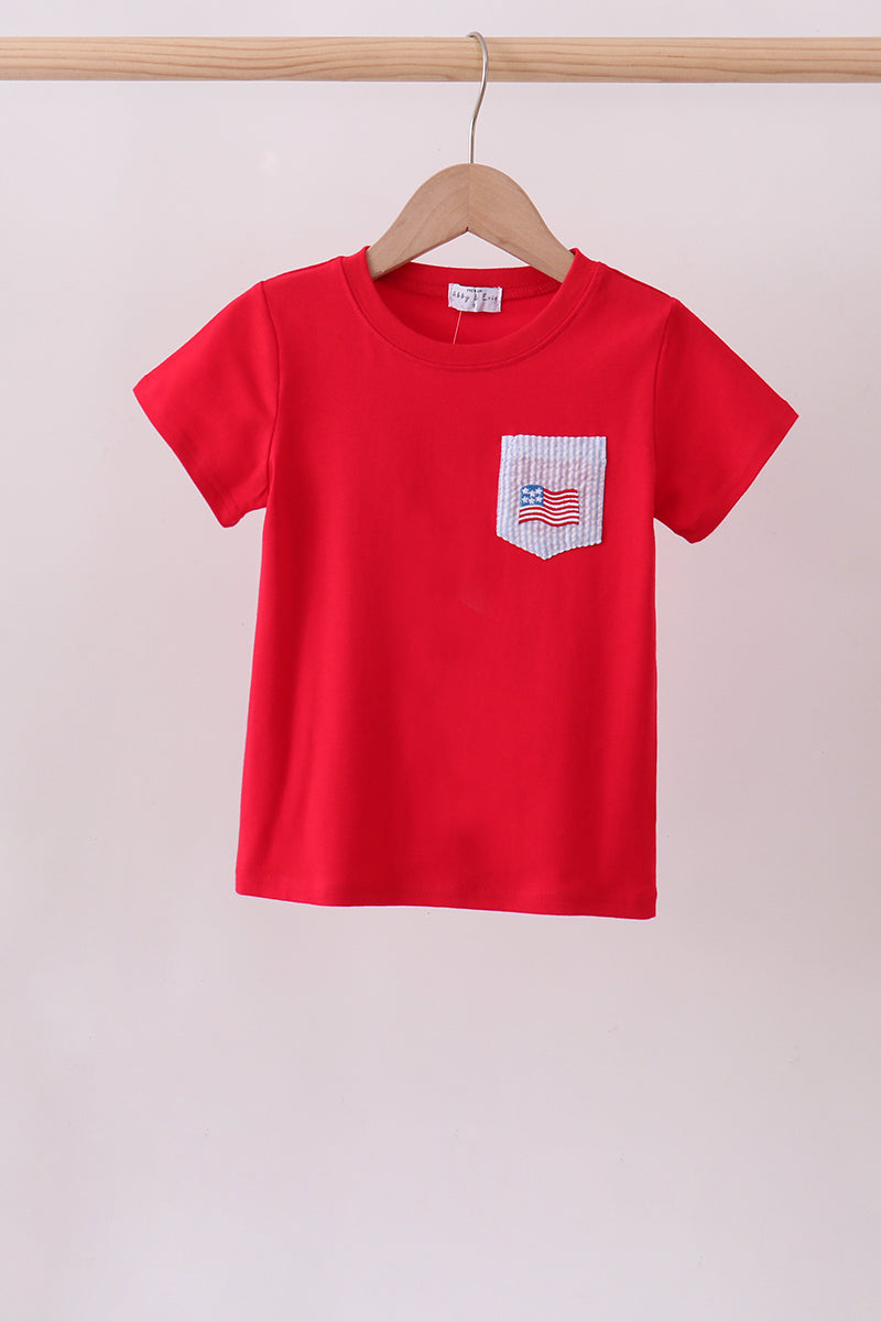 Red flag fireworks embroidery top
